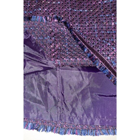 Bandolino Size 12 Purple Tweed Mini Skirt - Fringe Hem, Textured, Professional - Picture 4 of 6